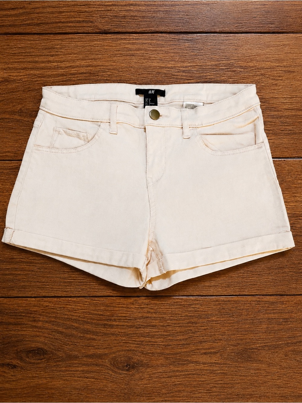H&M Pastel Peach Denim Shorts Size 4 | Stretch Cuffed Summer Shorts